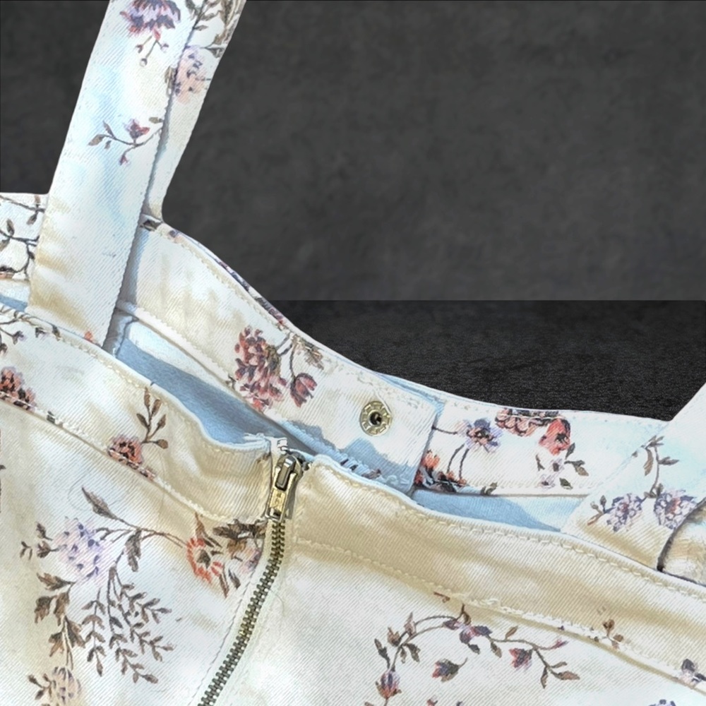 No Boundaries Overall Dress Floral White Denim 2XX/19 - Picture 2 of 16